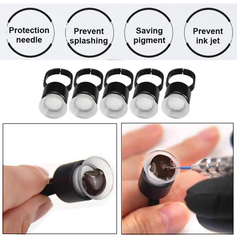 

100PCS Professional Ring Tattoo Ink Cups Black Plastic Disposable Microblading Pigment Ink Holder With Base Tattoo Accessories