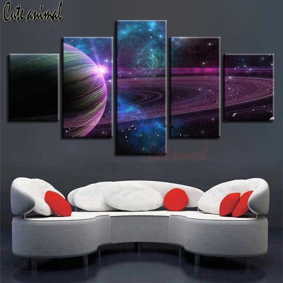 

5 Pieces Purple Planet Painting diamond painting diamond mazayka embroidery 5d diy full square round diamond mosaic decor