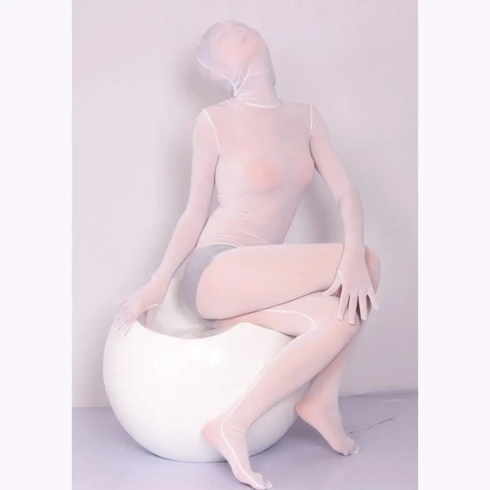 white Ice Silk(искусственное волокно бесшовное, Прозрачное нижнее белье пикантная обувь эротические полный облегающий костюм эластичный сценический костюм Одна Деталь Ночная сорочка комплект боди - Цвет: white