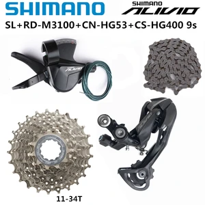 Shimano Alivio M3100 9s Groupset Shifter Lever Long Cage RD-SGS CS-HG400 11-34T HG53 Chain Sunshine 11-36T Cassette For MTB