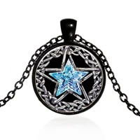 new five pointed star art photo cabochon glass pendant necklace pentagonal jewelry accessories for womens mens creative gifts