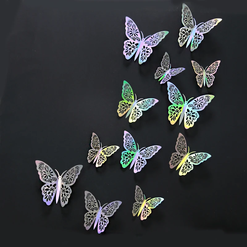 

12Pcs/Lot New 3D Hollow Iridescent Butterfly Wall Stickers Art Home Decorations Wall Decals for Party Wedding Display Shop Decor