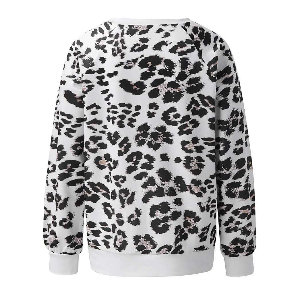 Женская Свободная блузка CHAMSGEND с круглым вырезом и леопардовым принтом