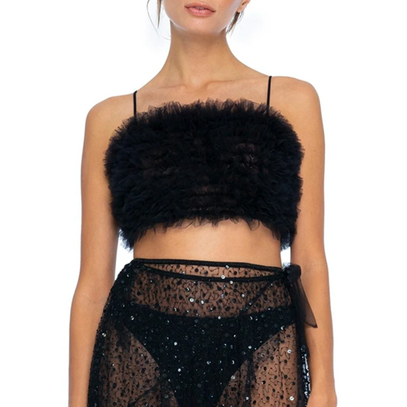 

Mesh Ruffles Tube Tops E-girl Sweet Strapless Off Shoulder Camis Y2K Summer Sexy Sleeveless Women Clothing Black/Pink/White/Blue