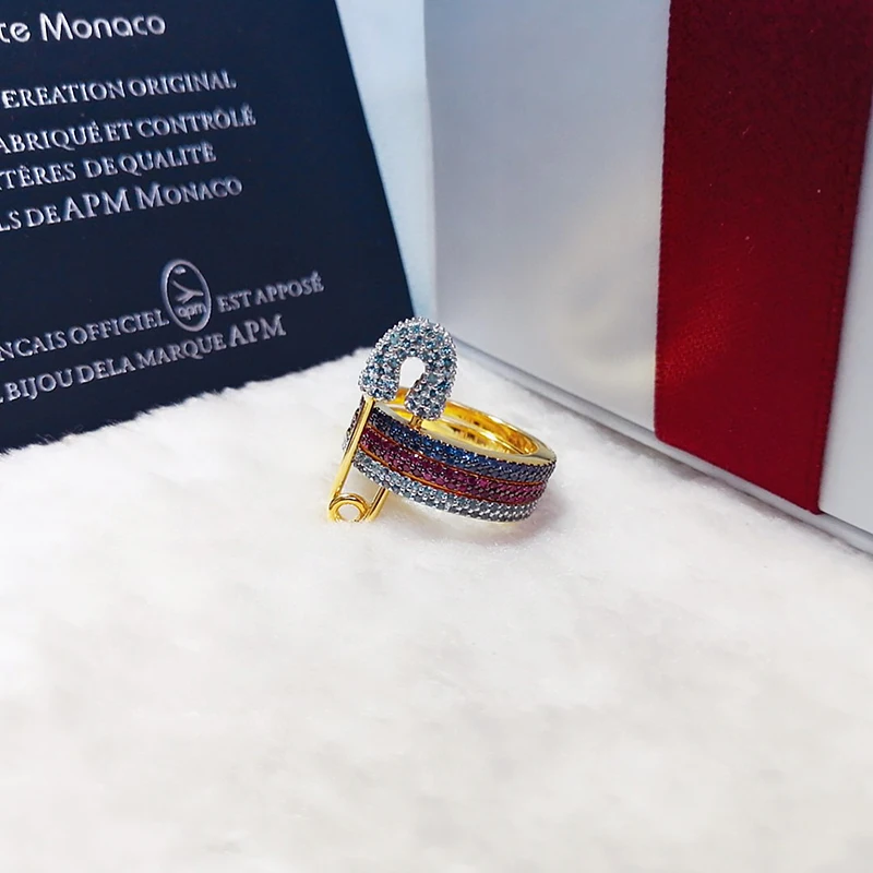 

Diamond pin ring 925 pure silver micro inlaid zircon exquisite fashion personality elegant high grade women