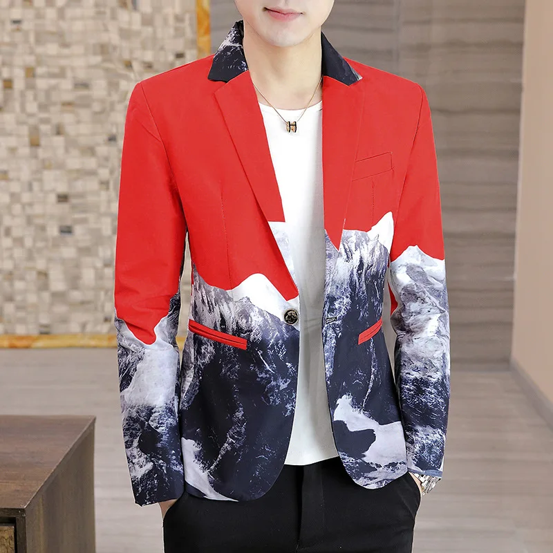 

2021 Men's Personality Autumn Print blazer Teen Trend Slim-Fit Assorted Colors Casual British Gradient Handsome blazers
