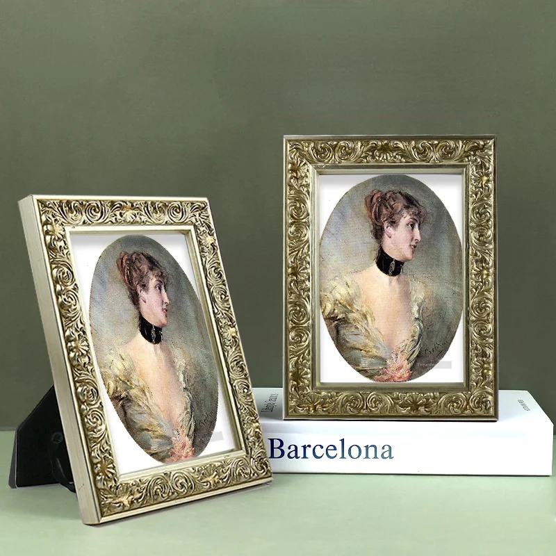 

European retro solid wood foil photo frame set 6 inch 7 inch 10 inch wall photo frame oil painting frame