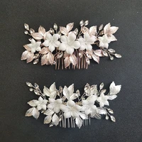 slbridal handmade alloy crystal rhinestone ceramic flower bridal hair comb wedding hair accessories bridesmaids women jewelry