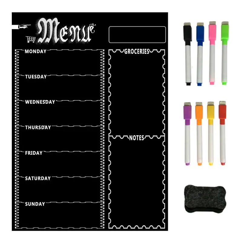 

Magnetic Refrigerator Chalkboard,Weekly Menu, Meal Planner, Grocery Shopping List, Board, for Kitchen Fridge with 8 Color Marker