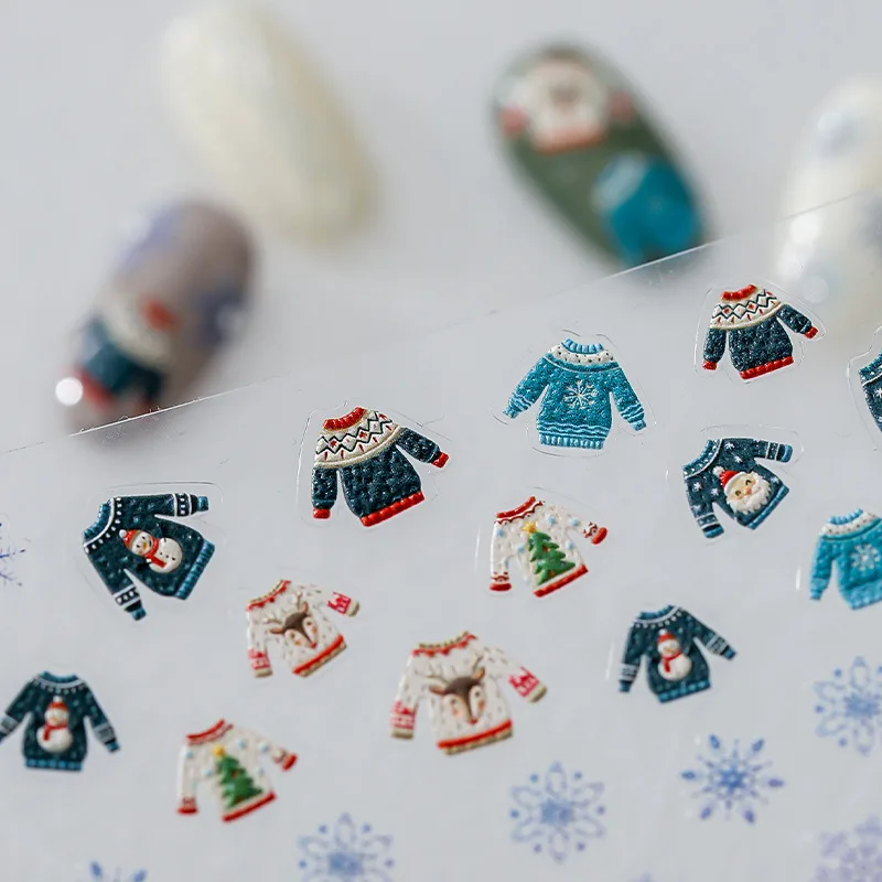 

5D Acrylic Engraved Nail Sticker SweaterSnow Flower Desgin Self-Adhesive Nail Transfer Sliders Wraps Manicures Foils DIY Z0571
