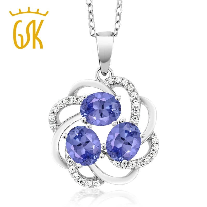 1,70 Ct Синий танзанит 925 пробы серебро 3-каменная винтовая подвеска