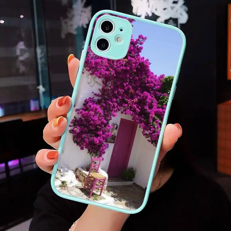 

travel italy France London Flower Phone Case Matte transparent For blue iPhone 12 Mini 11 Pro XR XS Max 7 8 Plus X Back Cover