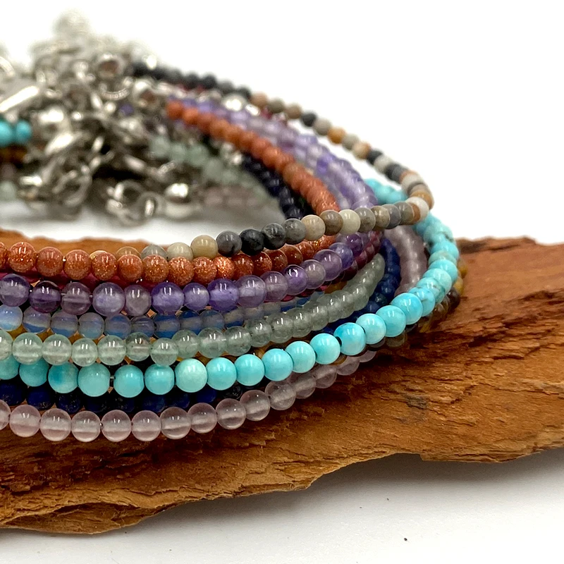 

Natural Stone Crystal Handmade 2MM Round Bead Bracelet For Women Chakras Bohemia Super Fine Superimposed Bracelet Gift