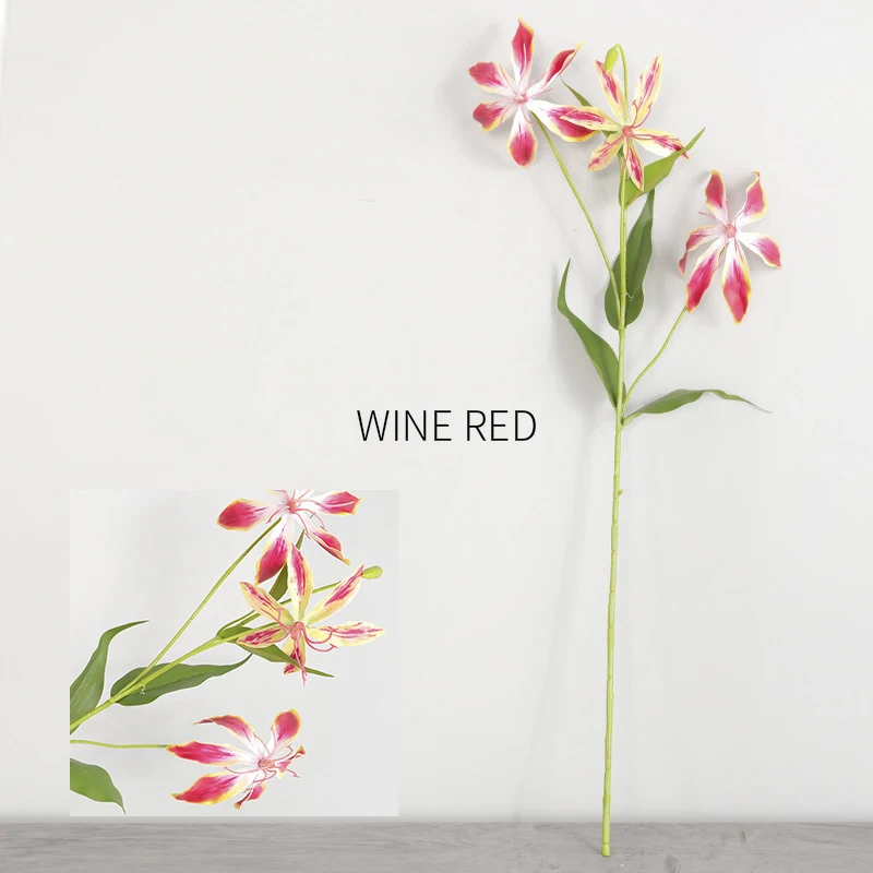 wine red Китайское пластиковое украшение для дома, искусственные ветки, свадебные розовые дорожные свинцовые искусственные цветы, одиночные ветки, настоящее прикосновение, пламя лилии - Цвет: wine red