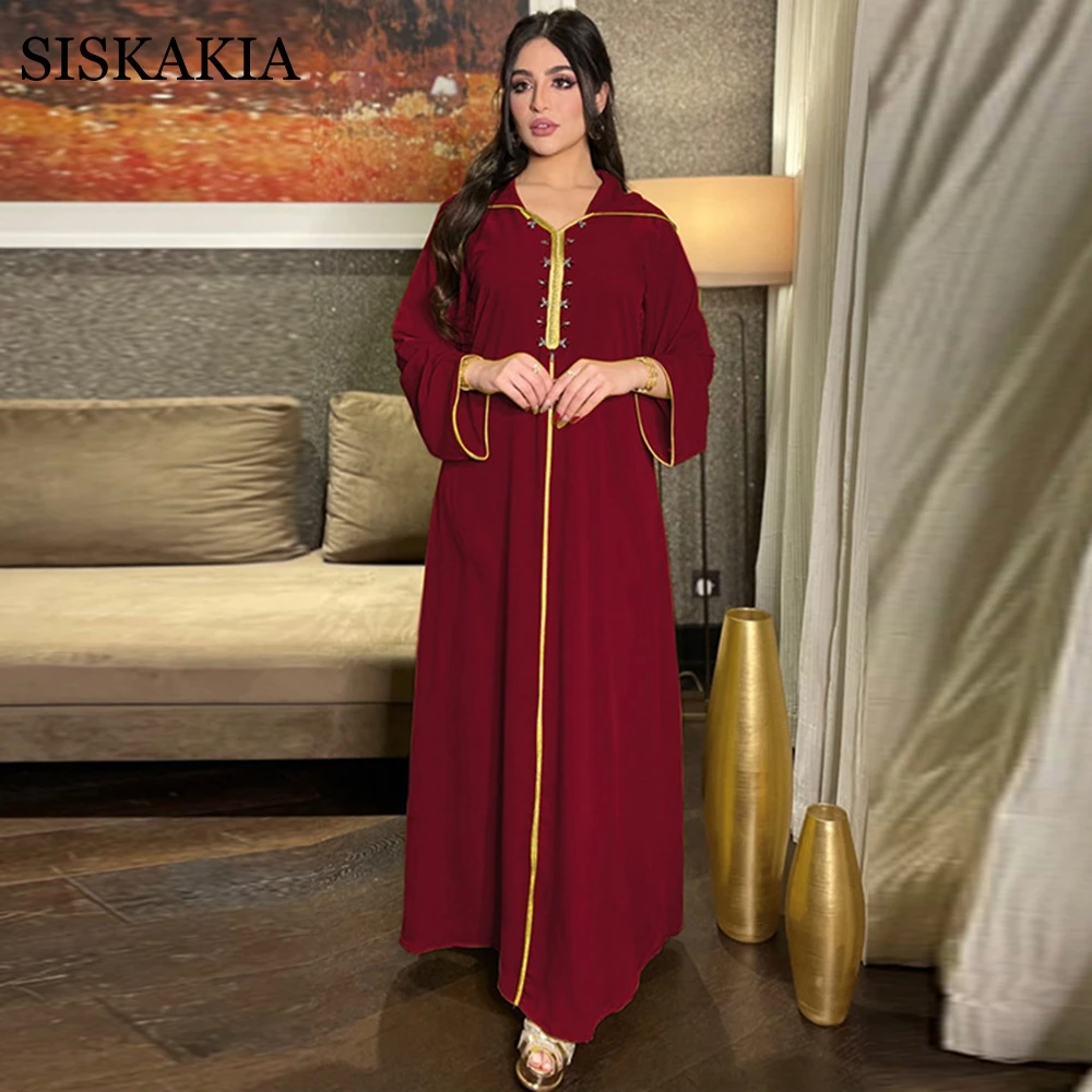 

Женское платье с капюшоном Siskakia, абайя, 2021, мусульманское, арабское, атласное, Jalabiya, марокканский кафтан, алмазная лента, халат, фиолетовый, к...