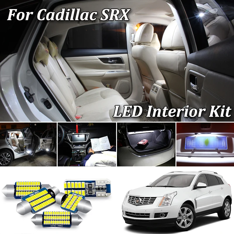 

100% белые светодиодные с Canbus комплект освещения салона автомобиля для Cadillac SRX led интерьерная карта купольный багажник светильник номерного з...