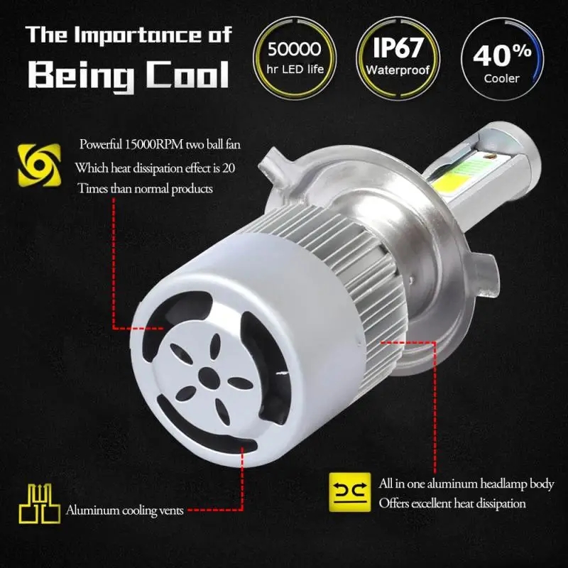 

1pc/2pcs Car LED Headlight Bulbs Lamp C6 H4 Led Headlight Bulbs H4 6000K/8000K White Blue Light 36W 12V 8000LM Auto Headlamps