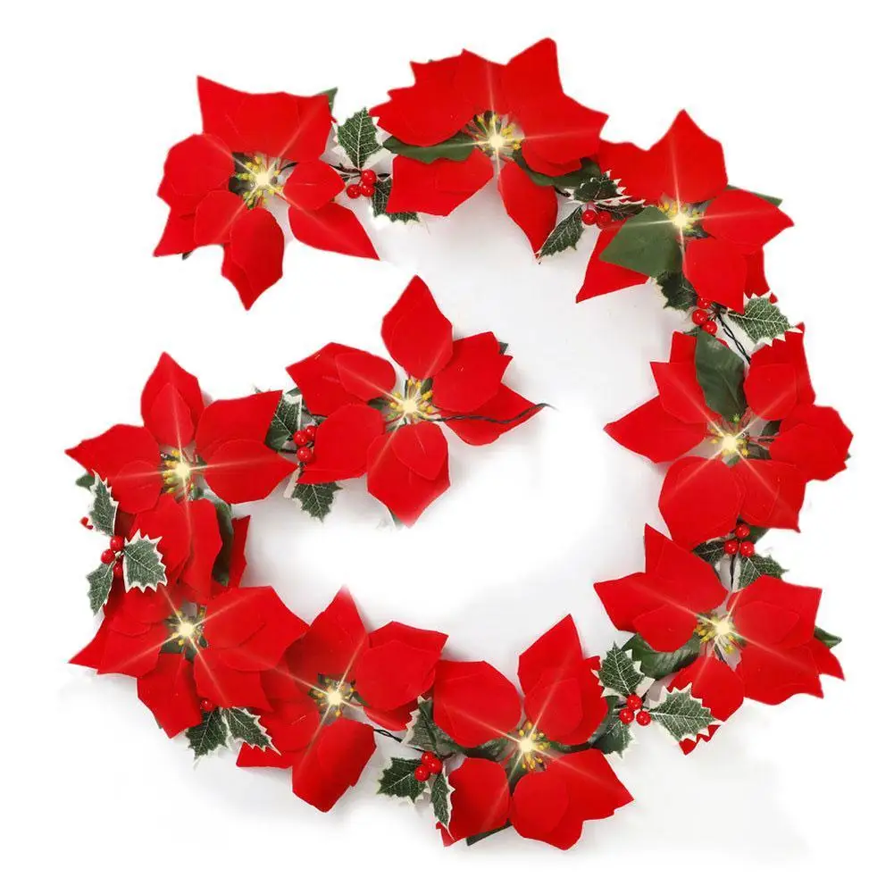 

2m Christmas String Lights Poinsettia Flowers Decorations Garland String Lights Xmas Tree Ornaments Xmas 2022 Home Decor