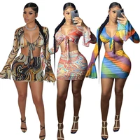 adogirl flare sleeve crop top and skirt two piece sets women sexy club party outfits summer vacation matching set plus size