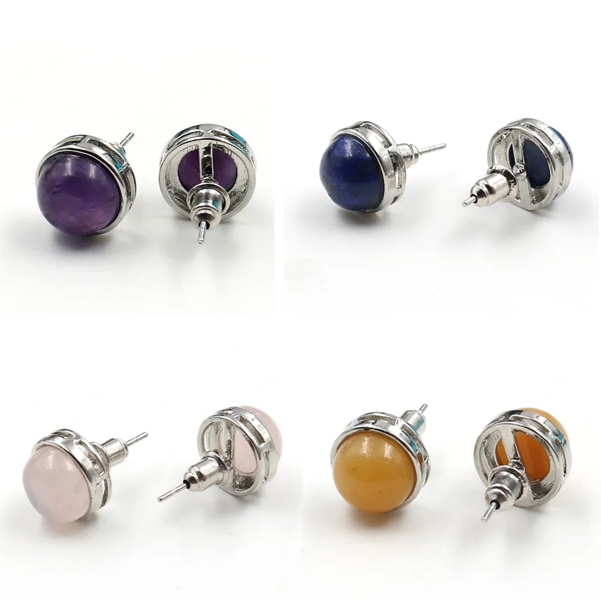 YJXP серьги-гвоздики в форме хлеба из натурального камня для женщин и девочек в простом стиле пурпурные аметисты черные Агаты амулеты подарочный набор украшений для ушей