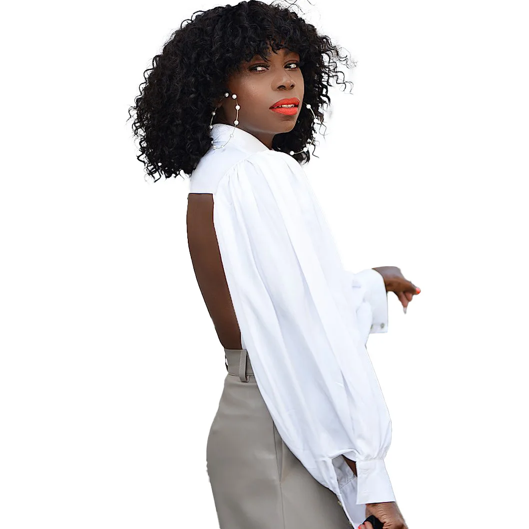 

Pure Color Fashion Shirt Temperament Commuter Women's Lapel Single-Breasted Halter Lantern Sleeve Long Sleeve Wild Shirt 2021