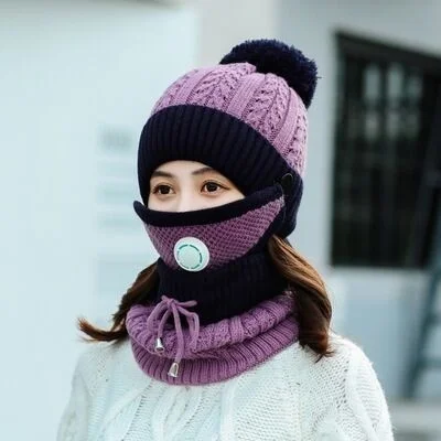 

Women's Riding Hat winter woolen hat thickened windproof and cold proof ear protection collar winter warm knitted hat damp