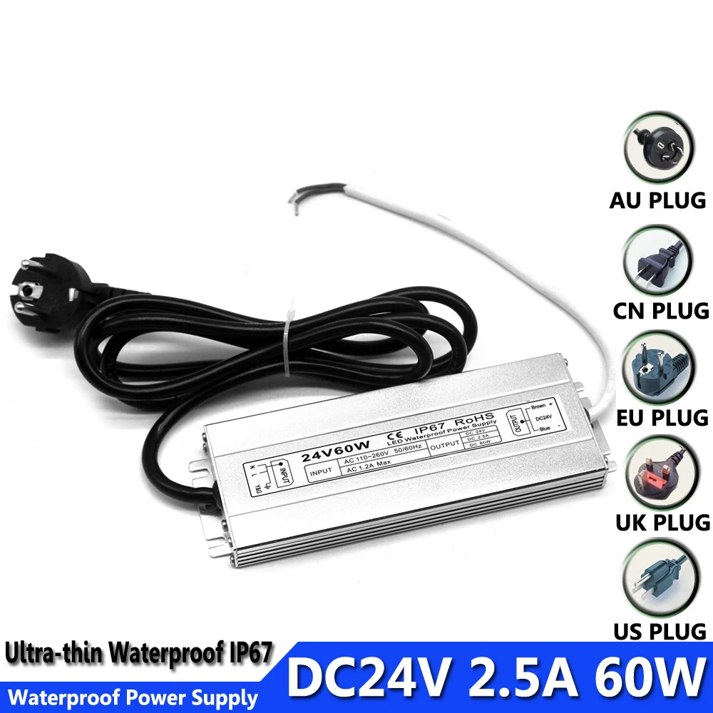 Водонепроницаемый источник питания IP67 24 В постоянного тока 60 Вт 100 120 150
