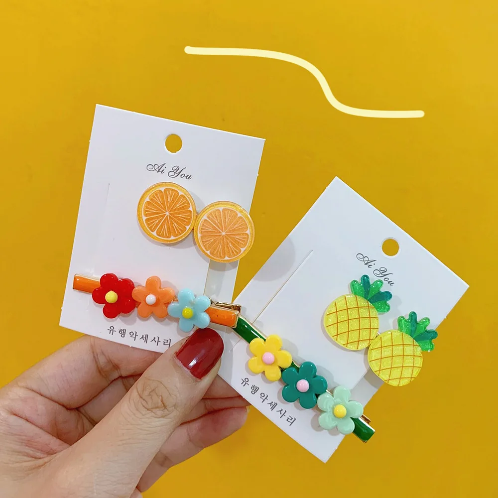 2 шт./компл. цветочные фруктовые Мультяшные заколки милые детские волосы для