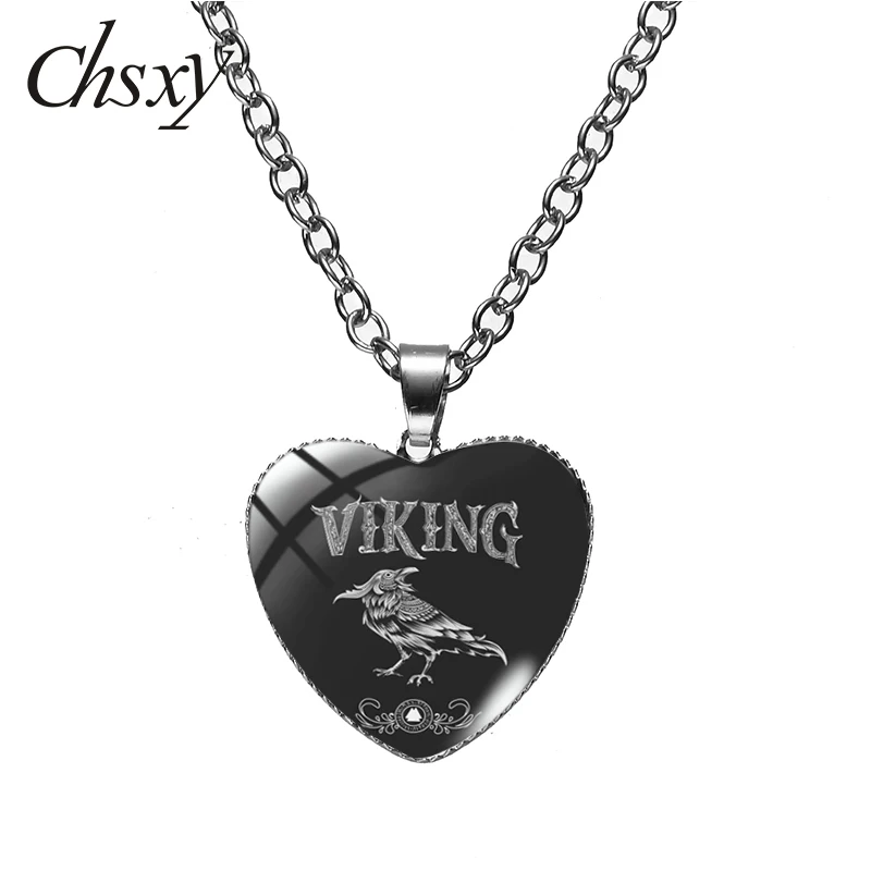 

Viking Woman Men Necklace Valknut Prayer Metal Long Chains Art Photo Glass Cabochon Pendant Choker Fashion Simple Retro Jewelry