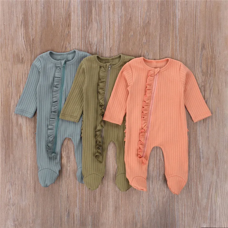 

Baby Rompers Autumn Winter Todder Newborn Infant Boys Girls Ribbed Knitted Ruffles RomperJumpsuits Overalls Sleepwear Outfits