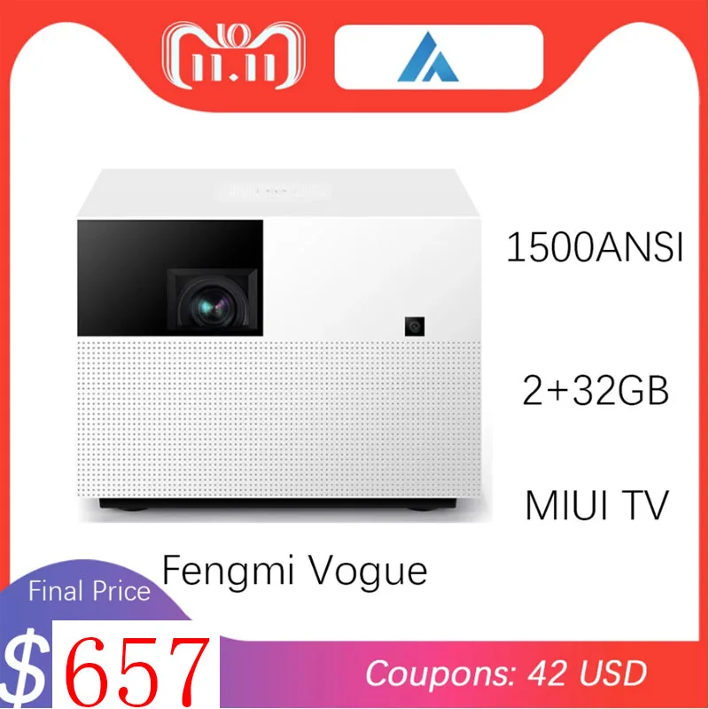 Оригинальный проектор Xiaomi Fengmi Vogue TV 1080P 1500ANSI люменов 2 ГБ + 32 Гб Поддержка домашнего