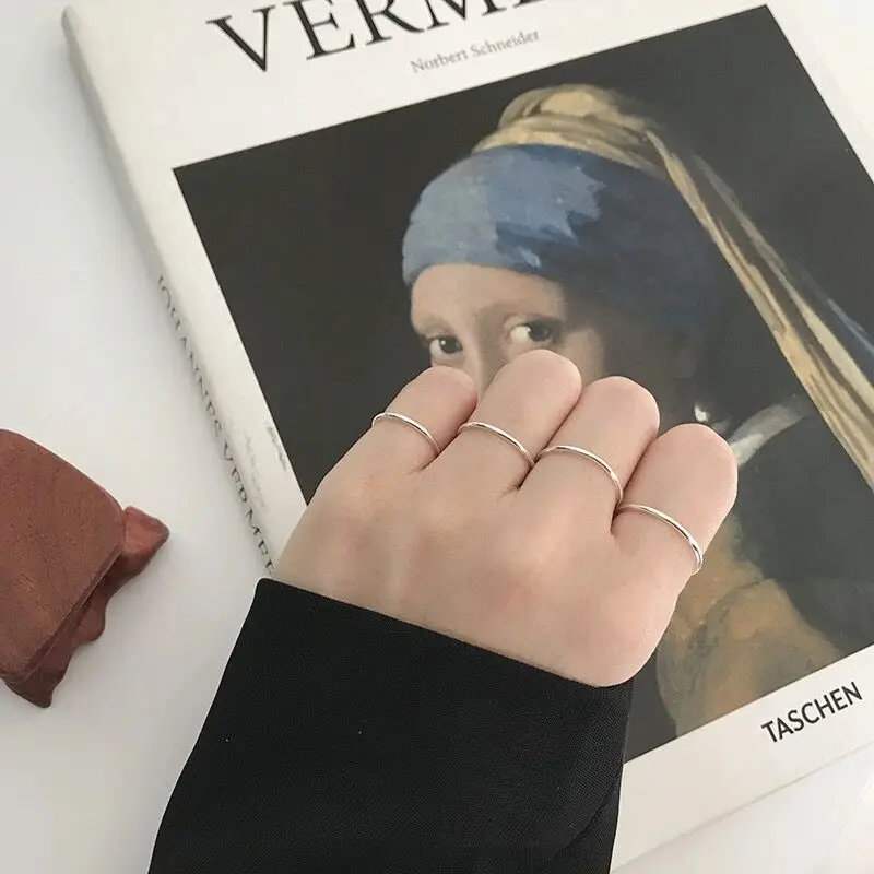 

925 silver glossy slender ring 1pcs female jewelry ins simple geometric opening adjustment ring cold wind silver ring