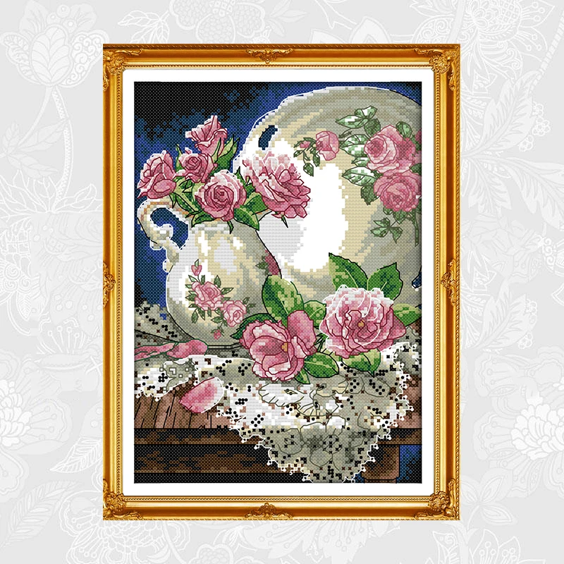 Ваза и Роза вышивка крестиком 11CT 14CT своими руками семейный декор Набор для