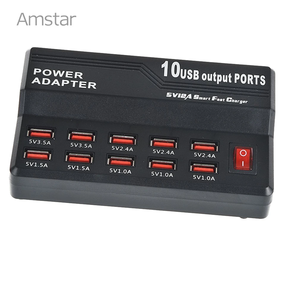 Amstar Fast USB Charger 5V/12A 60W Charging Desktop Mobile Phone Adapter for iPhone Samsung Huawei Xiaomi | Мобильные телефоны и