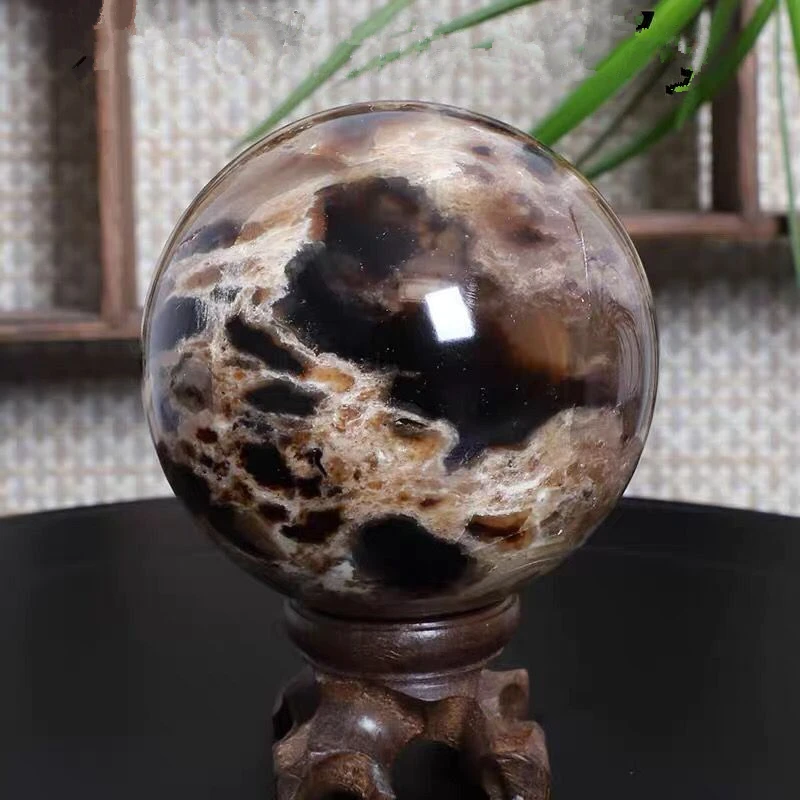 

Natural Crystal Gray Black Stone Opal Sphere Quartz Ball Point Healing Feng Shui Room Decoration
