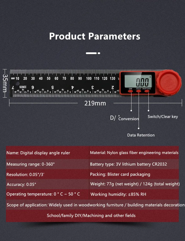 Цифровой транспортир 0-360 Гониометр квадратная линейка Столярный детектор