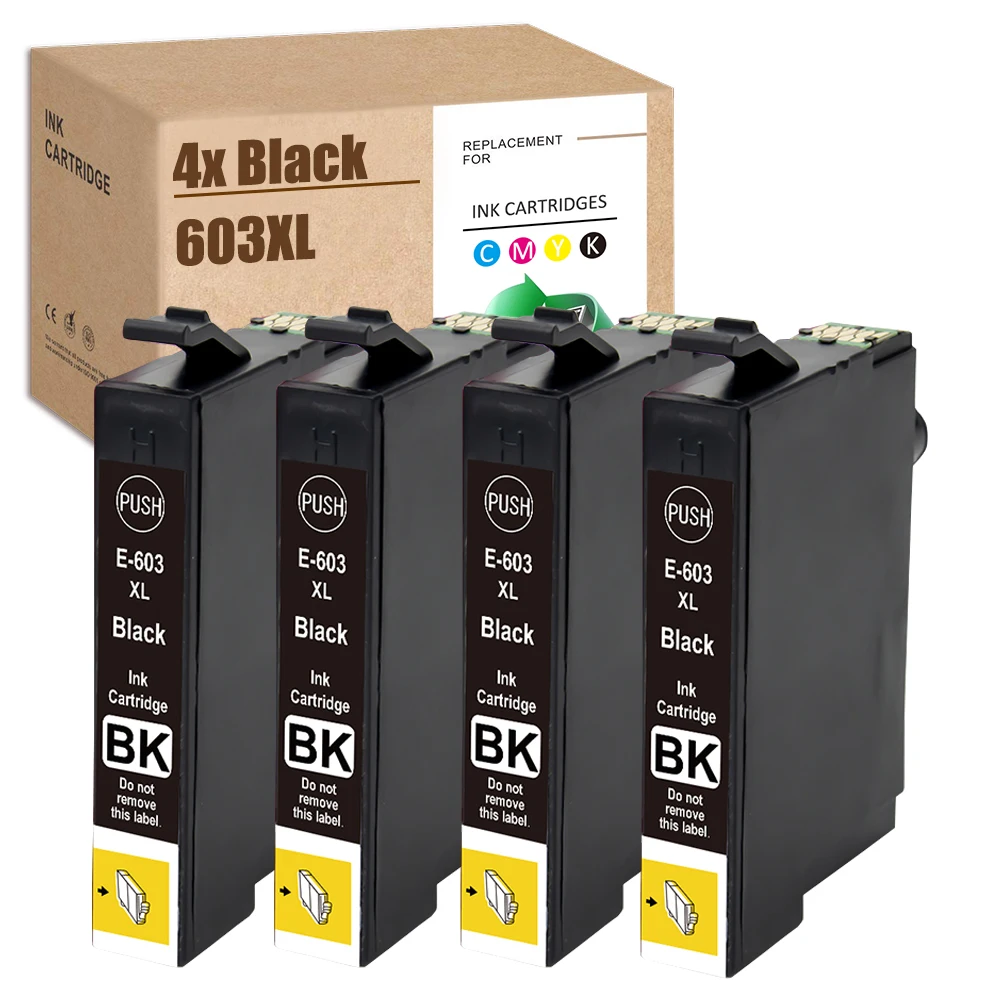4x Schwarz 603 XL Tinte Schwarz Kompatibel für Epson 603XL für XP-4100 XP 4105 XP-2100 XP-2105 XP-3100 WF-2810 WF-2830 WF-2835 WF-2850