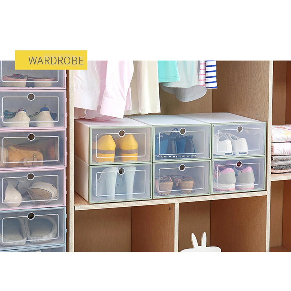 3 шт прозрачный пластиковый ящик для обуви чехол ящика прямоугольная утолщенная