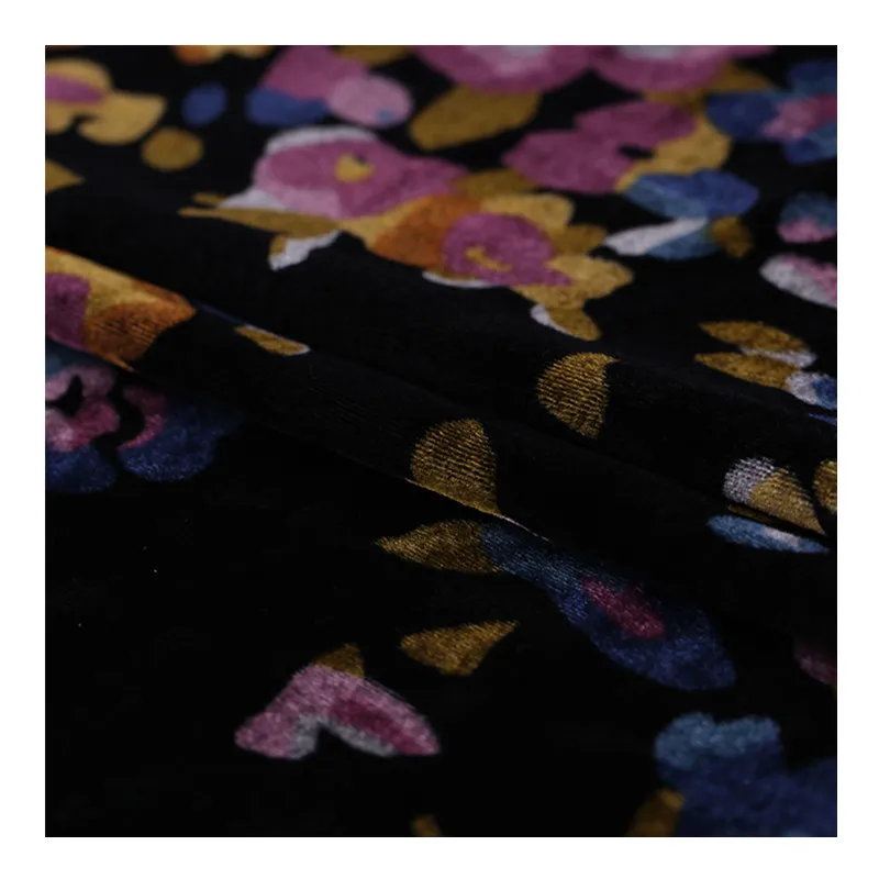 Печать по бархатной ткани Высококачественная шелковая ткань для платья Золотая