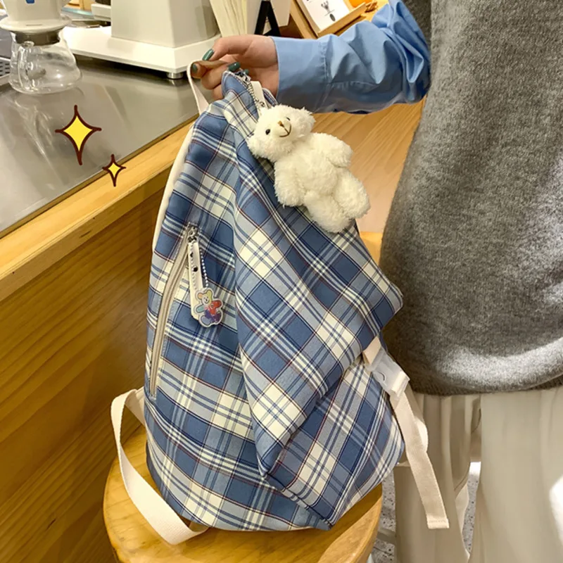 

Backpack Women Ins Simple Plaid Cute Girls School Bags For Teens Female Korean Harajuku School Student Bookbag Ladies Mochila