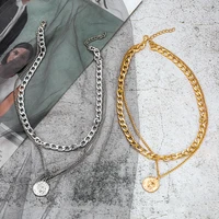 lats vintage multi layer coin chain choker necklace for women gold silver color fashion portrait chunky chain necklaces jewelry