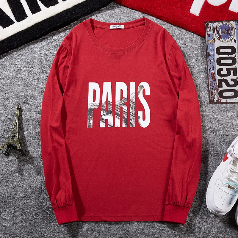 Мужская футболка с буквенным принтом Повседневная Свободная длинным рукавом и