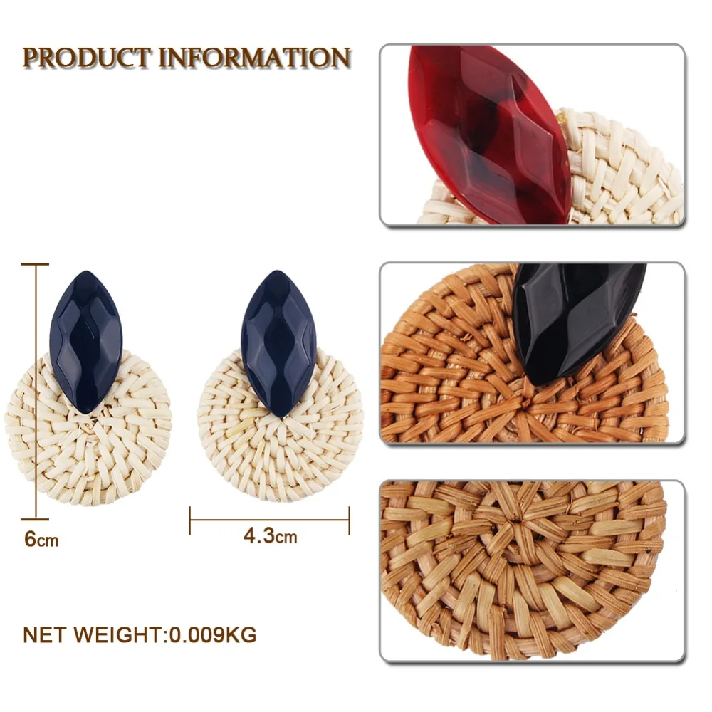 Dvacaman INS Fashion Statement Earrings Women Boho Rattan Knit Drop Earrings Wooden Dangle Earrings Wedding Jewelry Wholesale