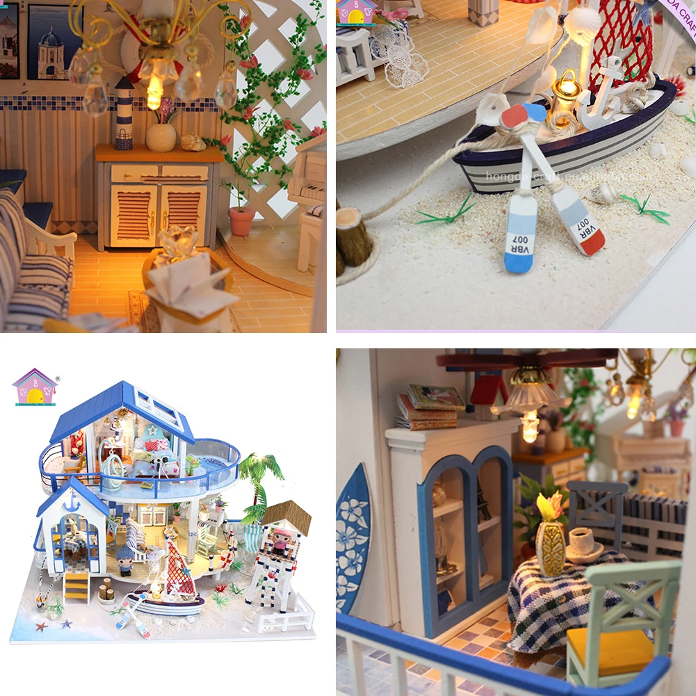 

3D Wooden Miniature DIY Dollhouse Handmade Furnitures Lights Doll House Model Princess castl Building Toys Adult Child Girls
