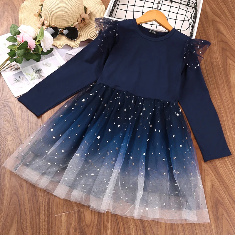 HE Hello Enjoy Girl Gold Velvet New Year Dress 2022 Girls Kids Teens Lace Flower Princess Elegant Dresses Children Clothes 4-12Y