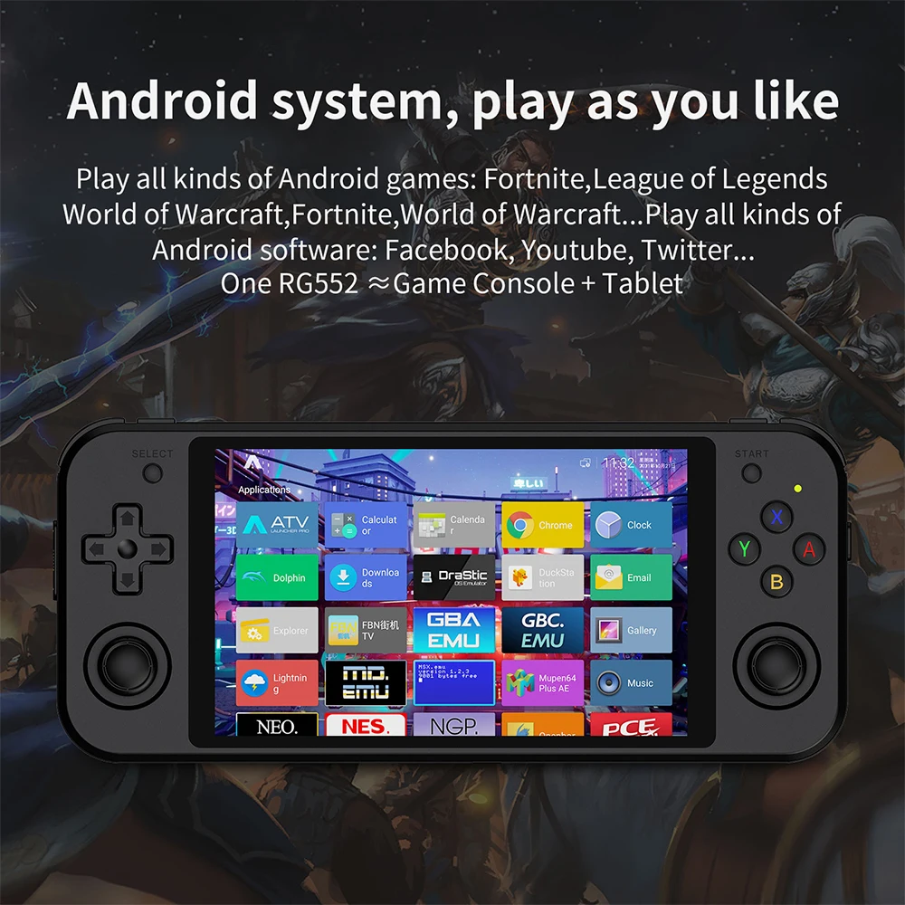 

Dropshipping RG552 Retro Handheld Game Console Player 5.36 Inch IPS Screen Linux Android Dual System Support PS1 N64 PSP