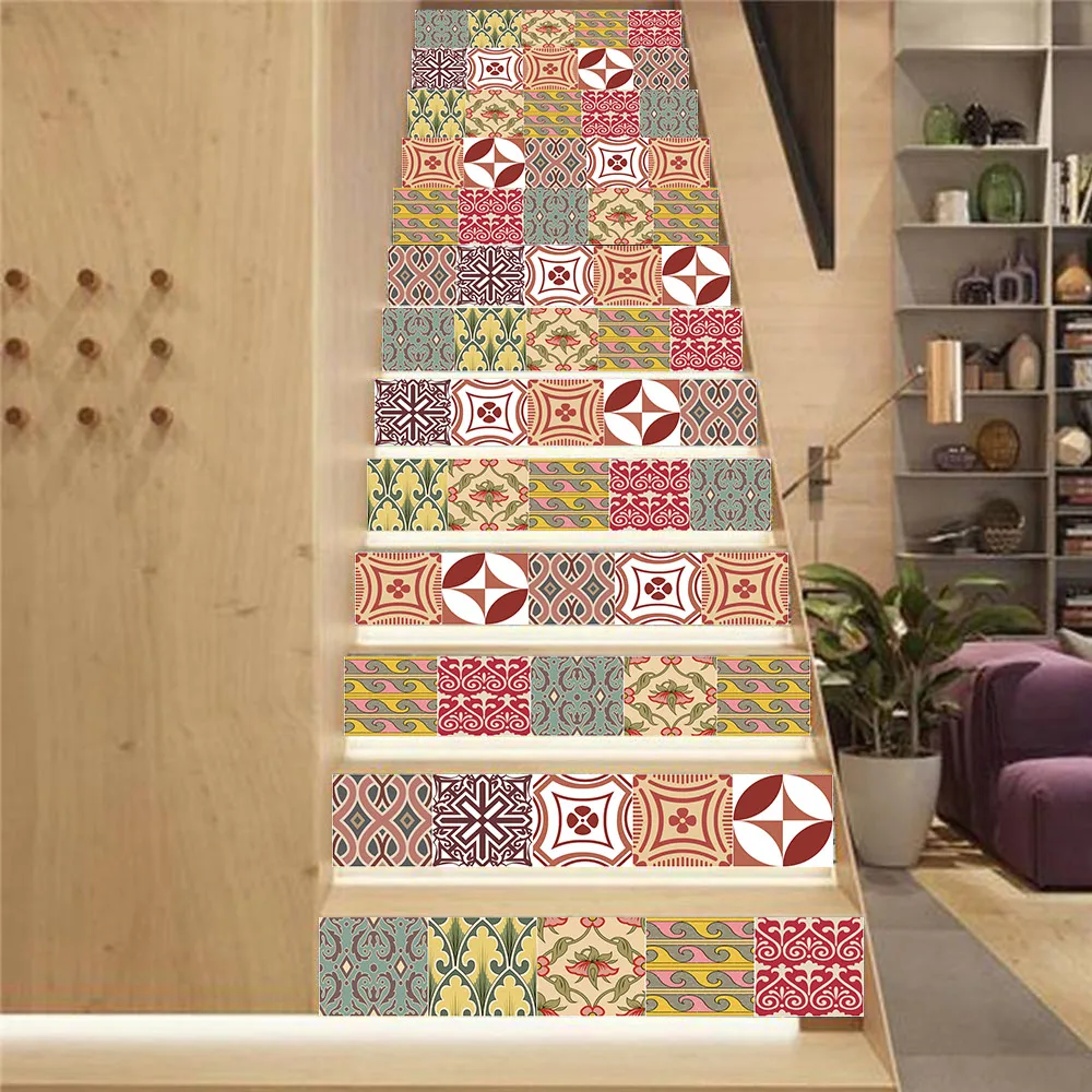 

13pcs Self-adhesive innovative staircase stickers living room DIY color pattern decoration home waterproof wall stickers