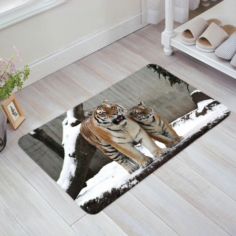 Зимний коврик с двумя тиграми для снега входа в спальню Домашний напольный декор