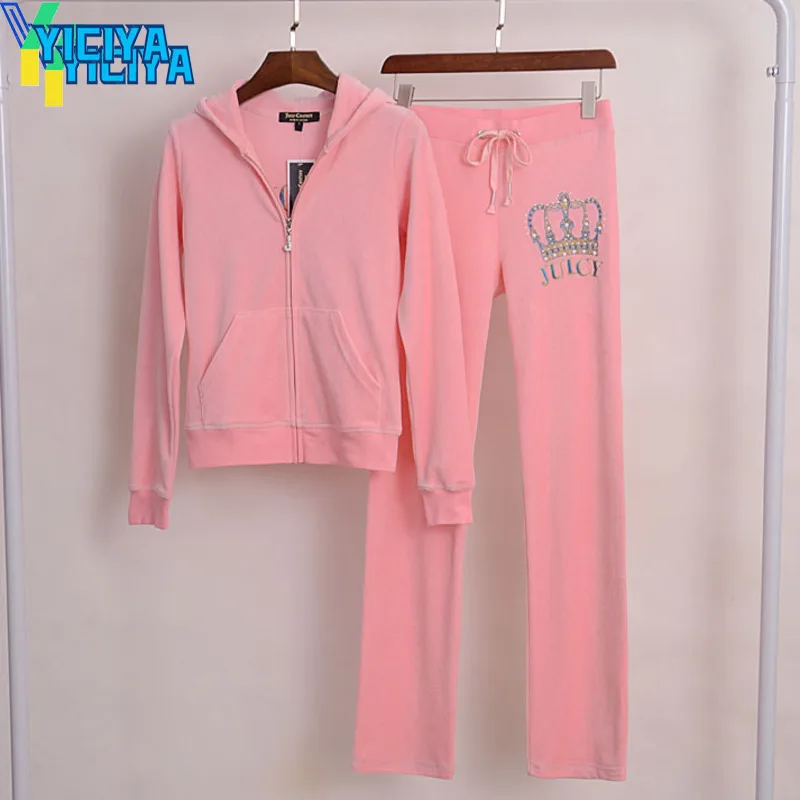 

2 Piece Set Women Tracksuits Velour Suit 2021 Women's Sweatshirt Velvet Zipper Sweatshirt And Pants Winter Velour Pants Suit