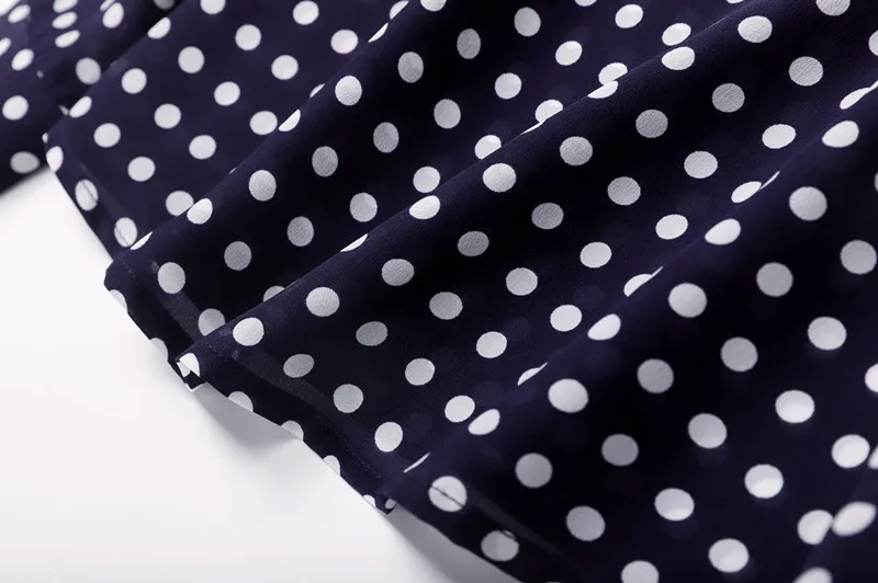 

Women's 100% Mulberry Silk Crepe Silk Navy Dots bow tie neck long sleeve shirt Top Blouse Collared office work JN589